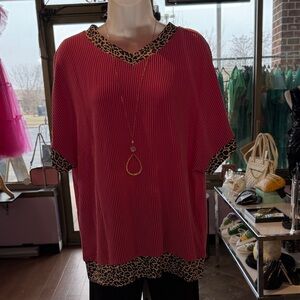 Women's Pink Leopard Trim Top